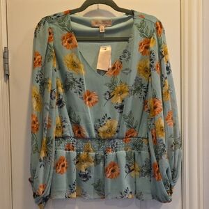 Philosophy Blue Floral V-Neck Blouse